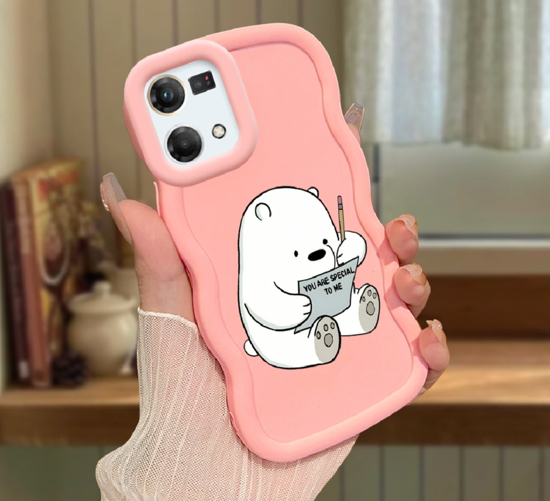 White Bear Writing Macaron Bright Color Wavy Shape Soft Mobile Cover